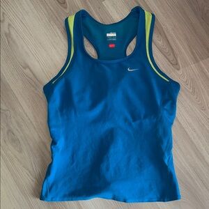 Nike Fitdry Women's Tank Top Blue Built In Bra Athletic Racerback Workout Gym